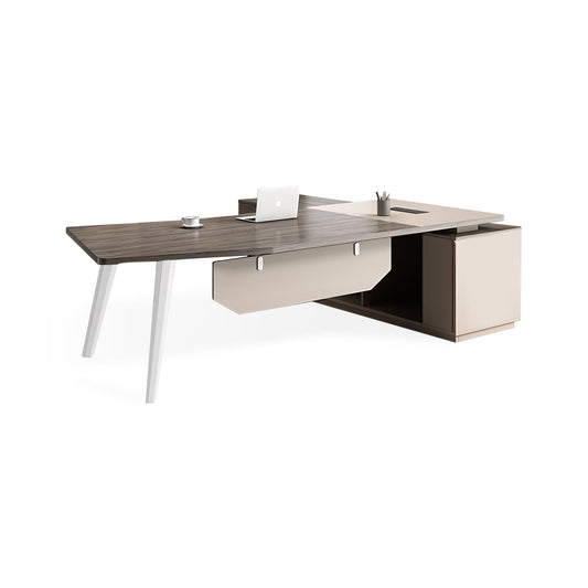 Furnavo Minimalist L-Shaped Executive Desk – Workstation with Side Cabinet
