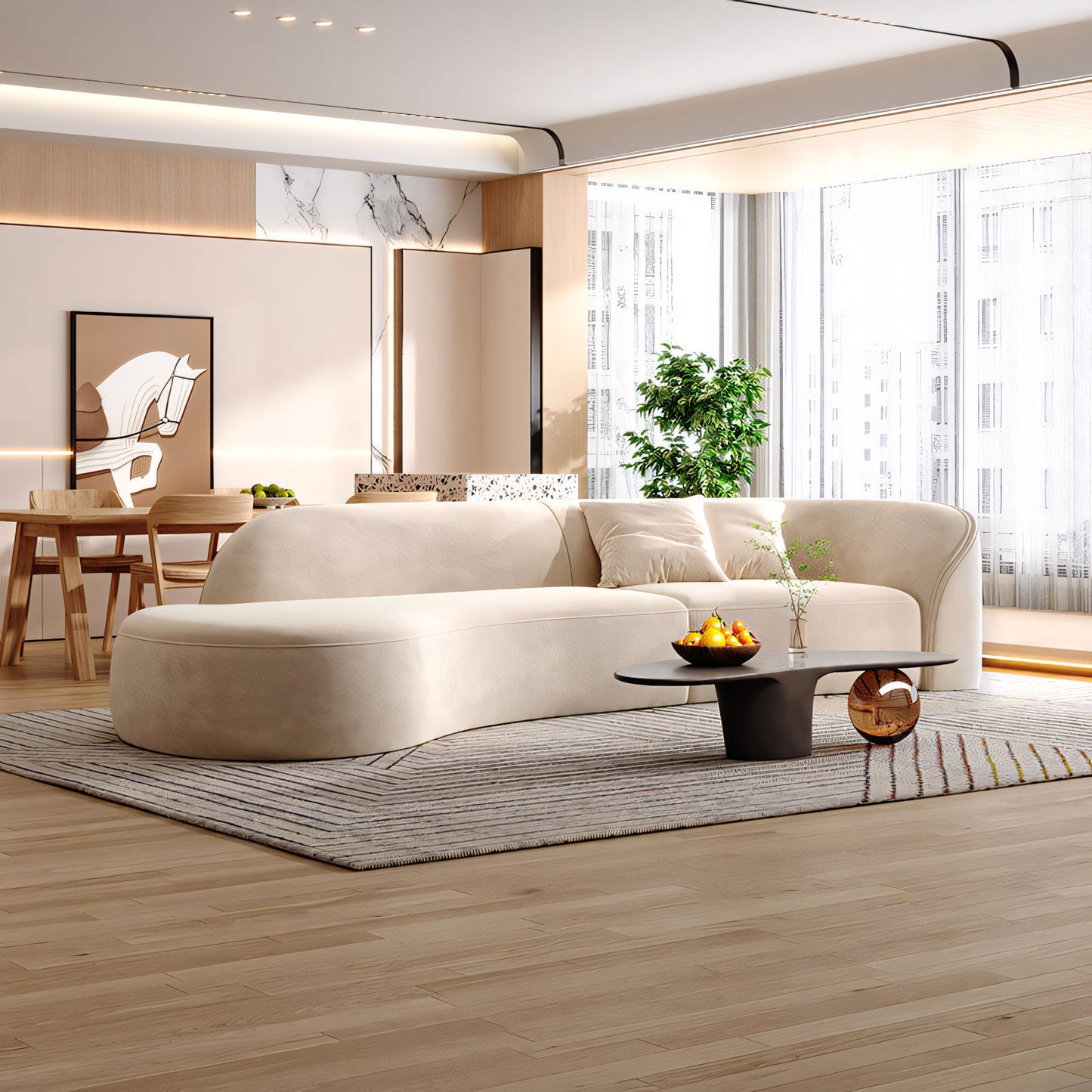 Furnavo Curved Living Room Sofa with Easy-Care Fabric