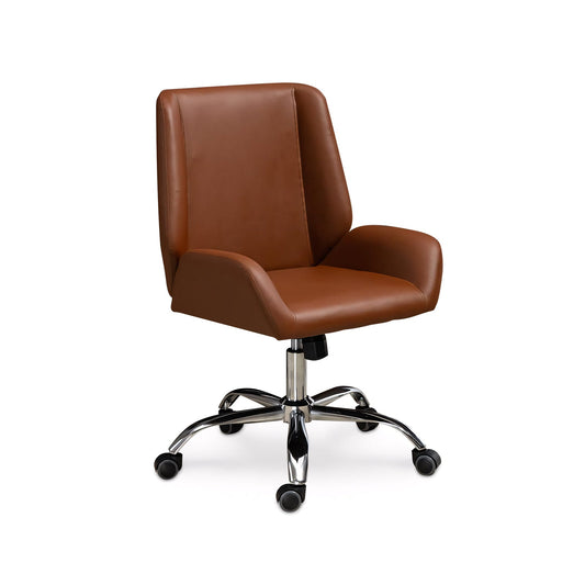 Furnavo Brown Leather Mid-Back Ergonomic Office Chair