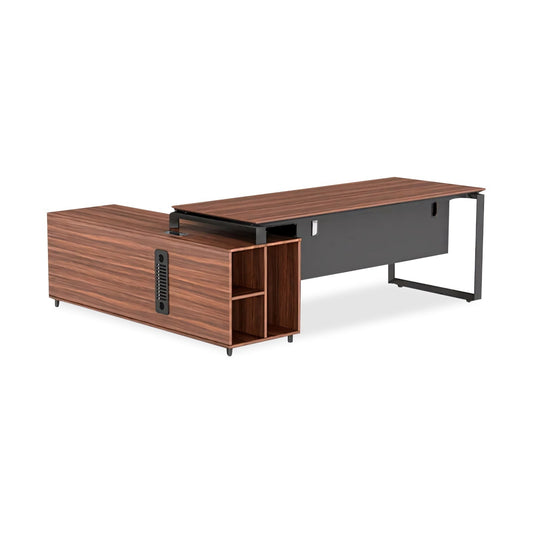 Furnavo Walnut Executive Desk – Modern Office Workstation with Side Cabinet