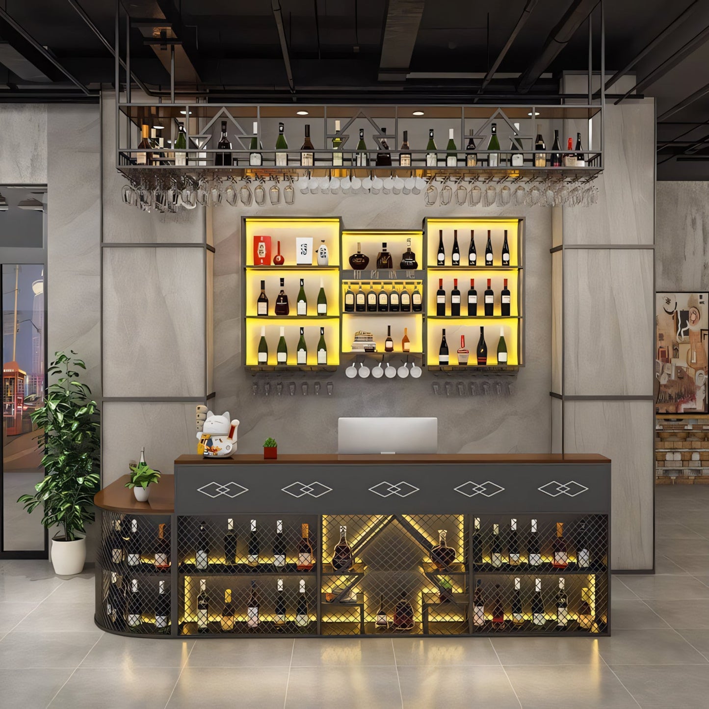 Furnavo Industrial Style BBQ Restaurant Reception Desk Bar Counter