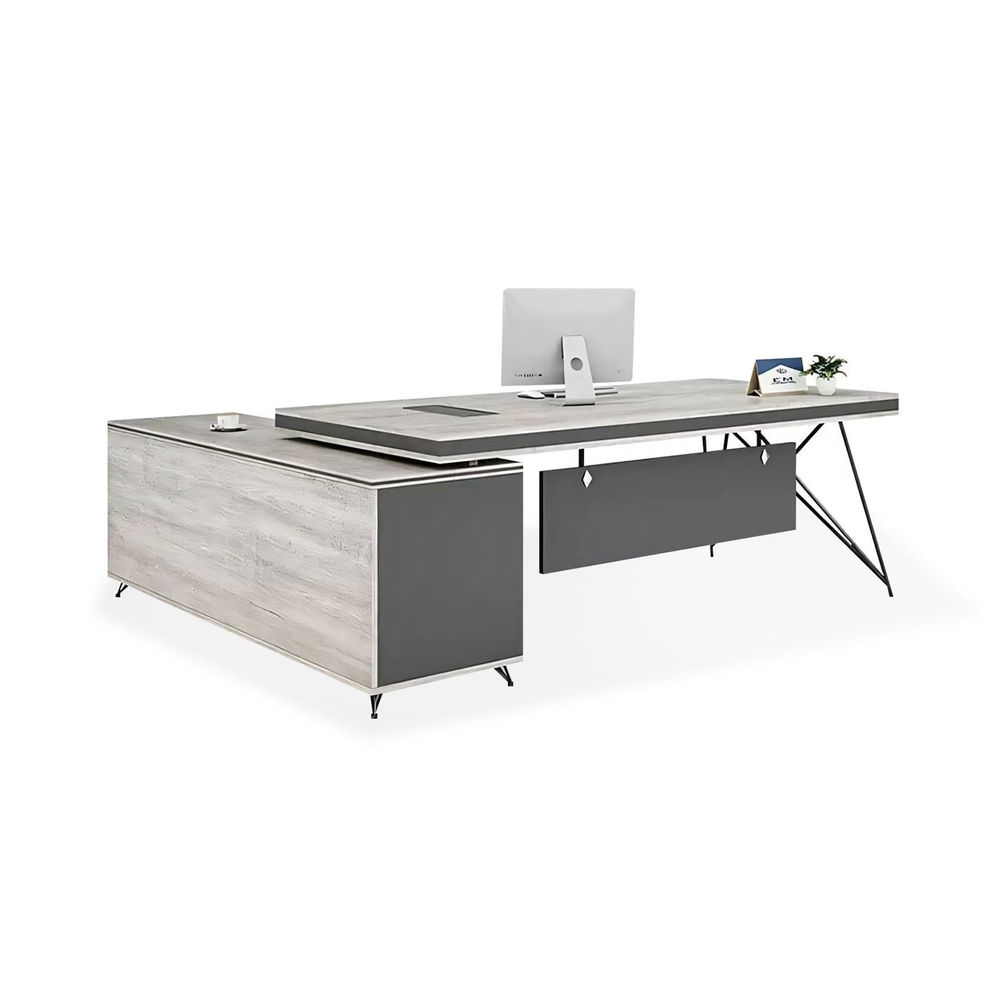 Furnavo Modern Executive Desk – Side Cabinet Desk with Wiring Holes