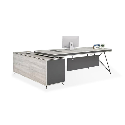 Furnavo Modern Executive Desk – Side Cabinet Desk with Wiring Holes