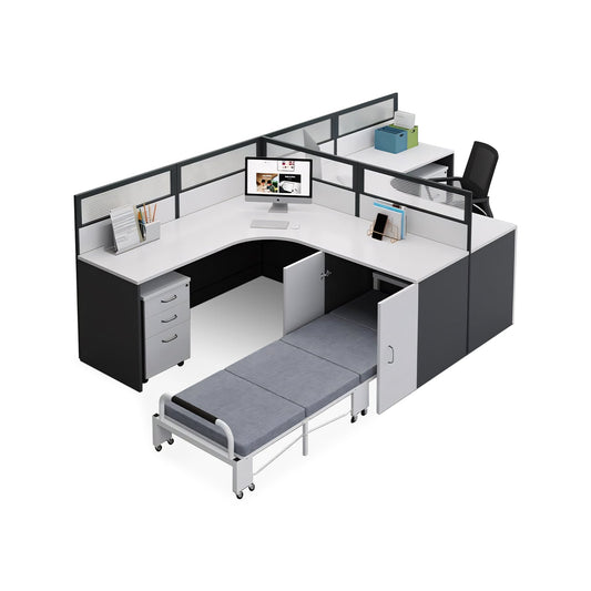 Furnavo Classic Office Desk – Workstation with Folding Bed Storage Cabinet