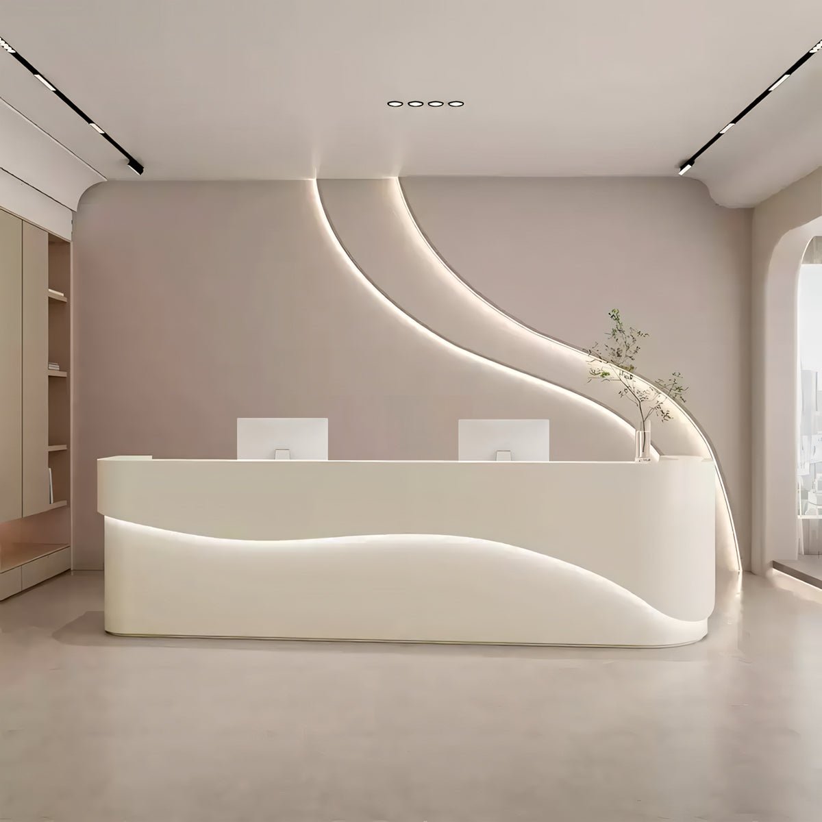 Furnavo Modern White Reception Desk – Simple Front Counter for Offices, Salons & Institutions