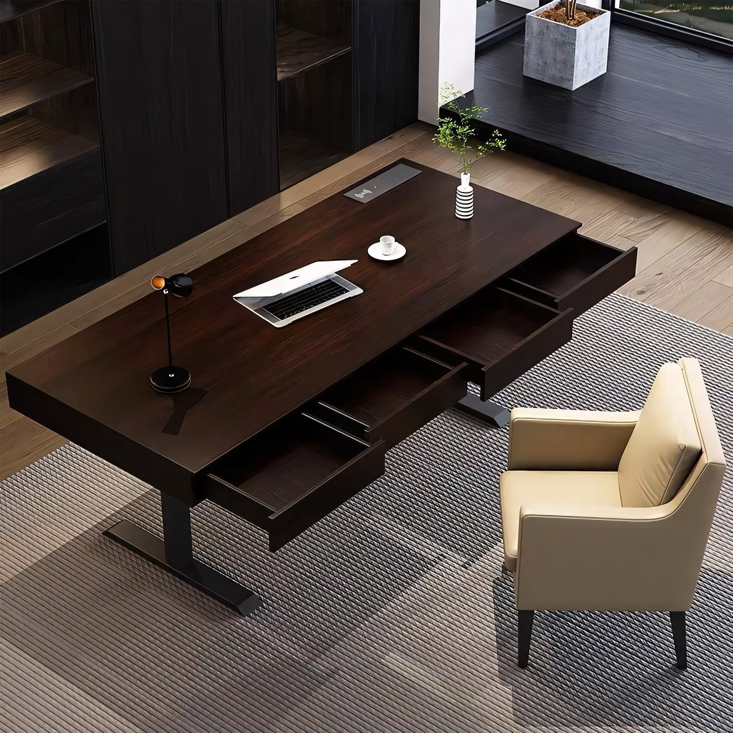 Furnavo Modern Light Luxury Smoked Wood Smart Electric Height Adjustable Desk