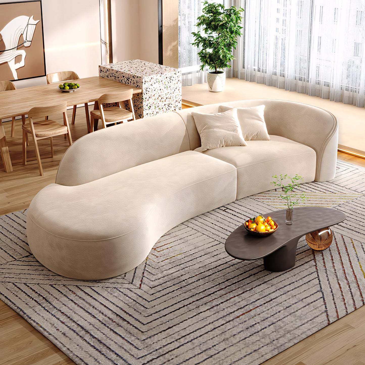 Furnavo Curved Living Room Sofa with Easy-Care Fabric