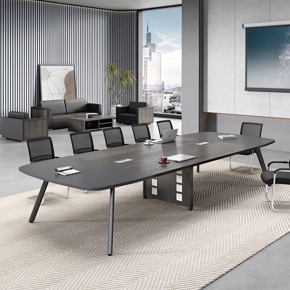 Furnavo Conference Table with Built-In Power Sockets