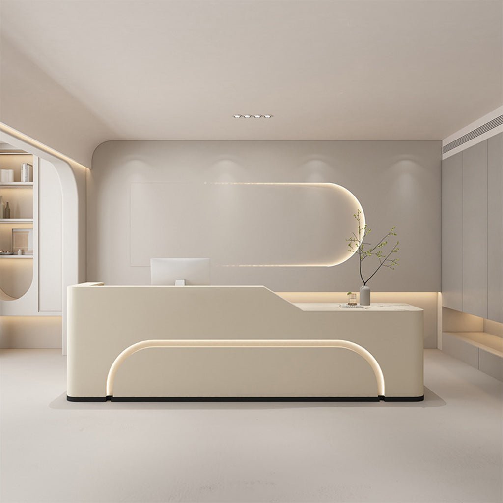 Furnavo Fully Assembled Curved LED Reception Desk for Salon Spaces