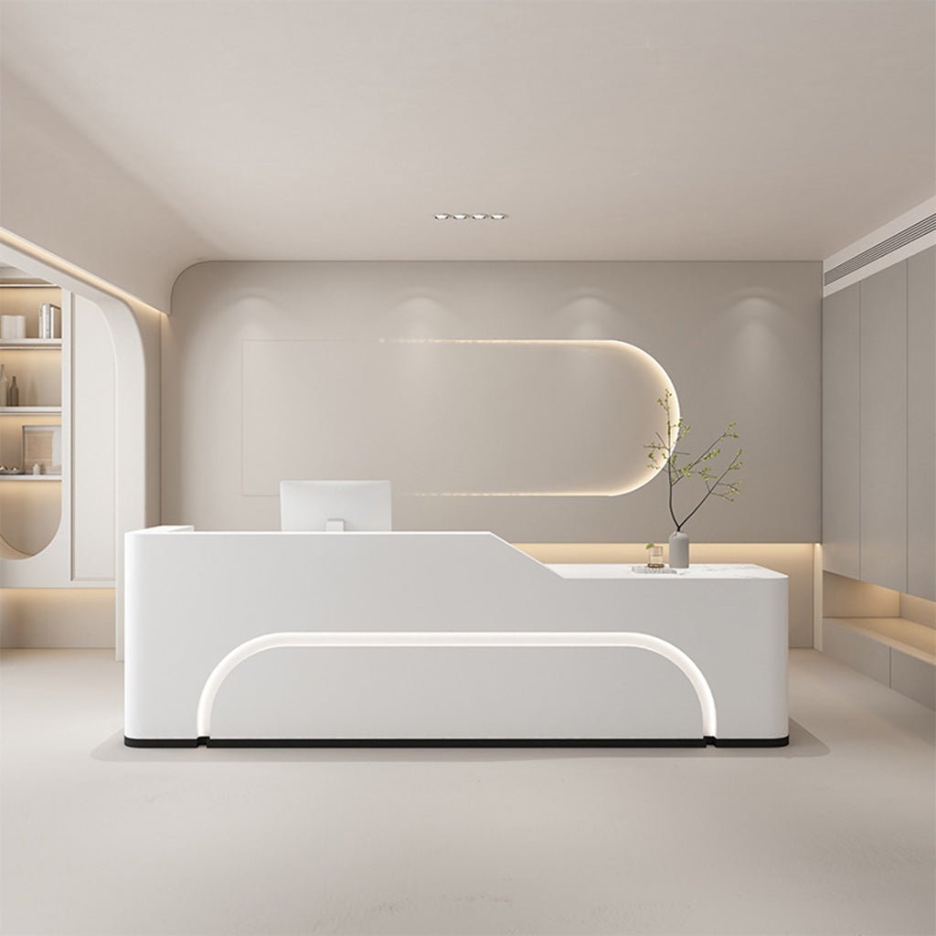 Furnavo Fully Assembled Curved LED Reception Desk for Salon Spaces