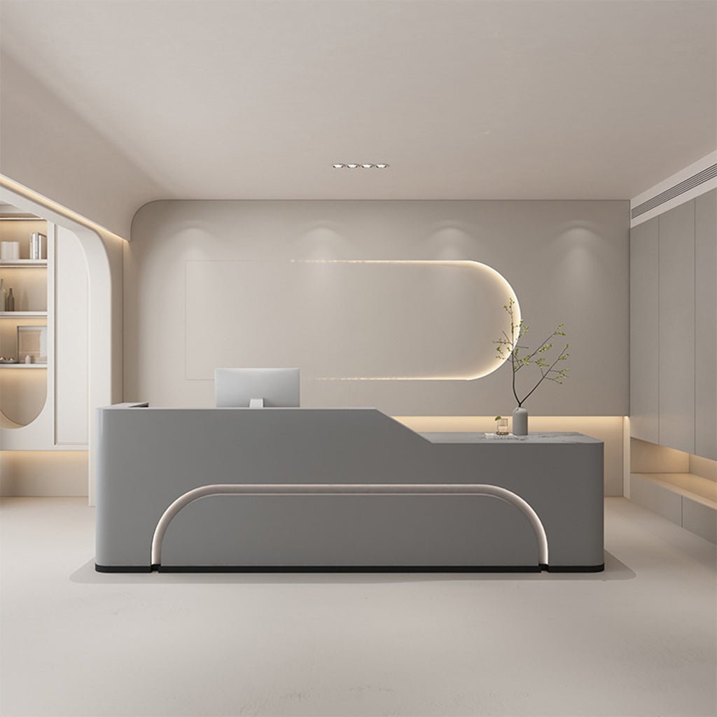 Furnavo Fully Assembled Curved LED Reception Desk for Salon Spaces