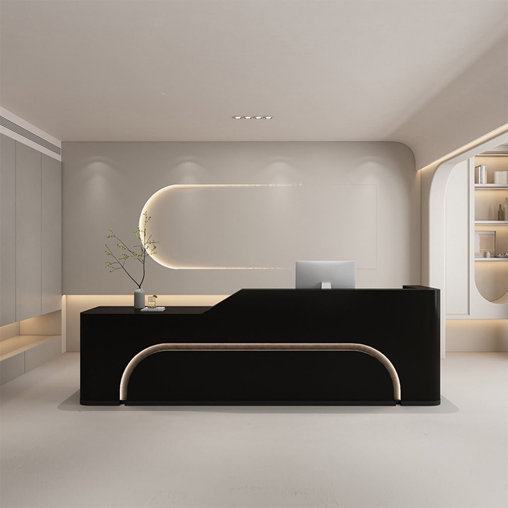 Furnavo Fully Assembled Curved LED Reception Desk for Salon Spaces