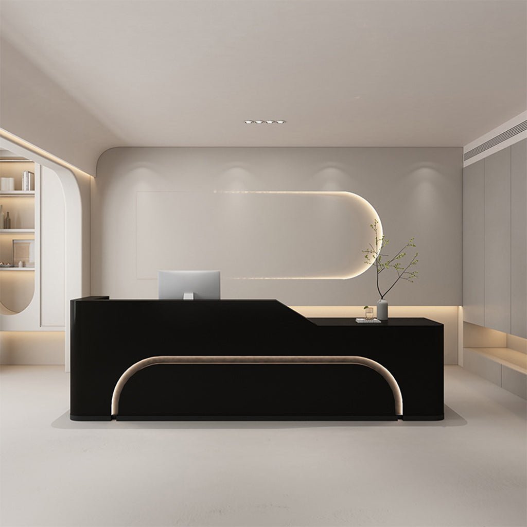 Furnavo Fully Assembled Curved LED Reception Desk for Salon Spaces