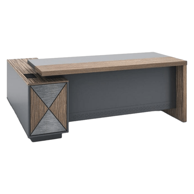 Furnavo Walnut Executive Desk – Modern Office Desk with Side Cabinet