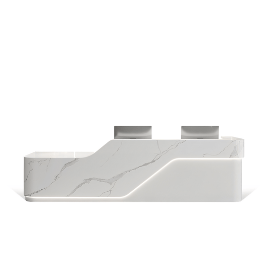 Furnavo Luxury Marble Grain Reception Desk – Elegant Front Counter for Offices & Hotels