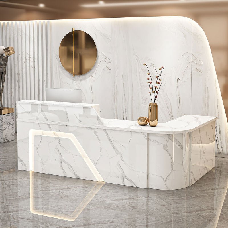 Furnavo Modern Arc Reception Desk – Curved Front Counter for Offices, Stores & Supermarkets