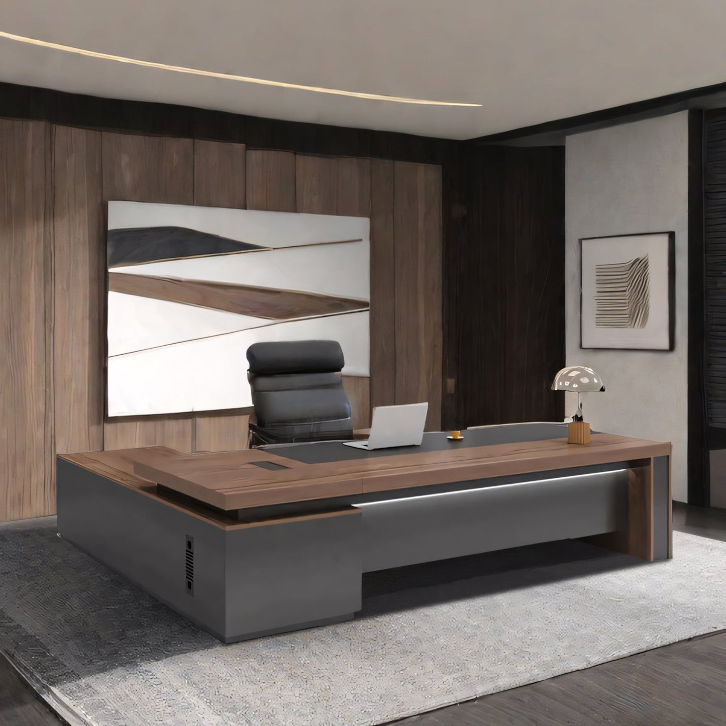 Furnavo Executive Desk with Built-In LED Strip Lighting