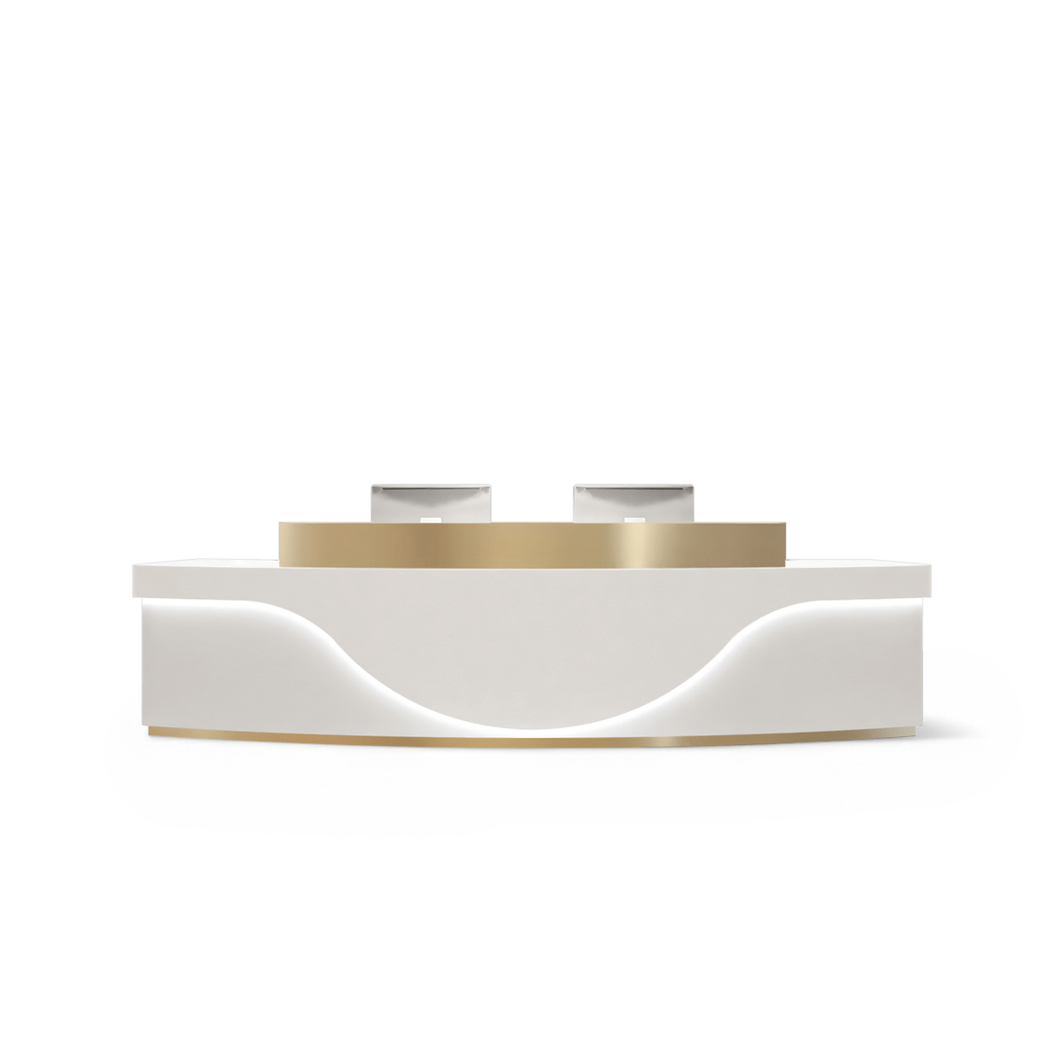 Furnavo Light Luxury Stainless Steel Reception Desk – Modern Curved Front Counter for Offices & Stores