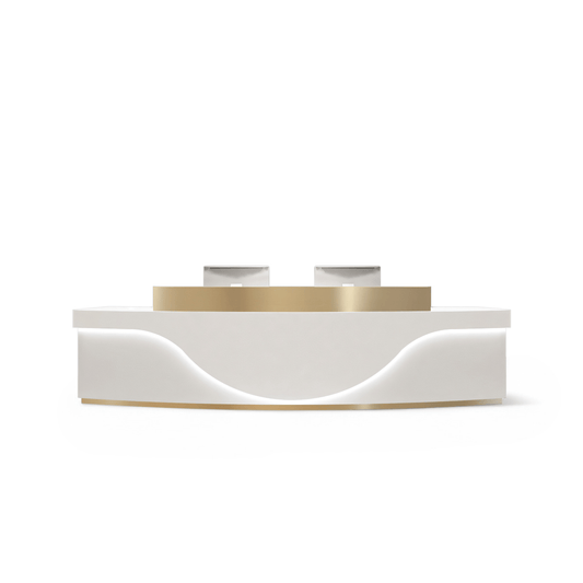 Furnavo Light Luxury Stainless Steel Reception Desk – Modern Curved Front Counter for Offices & Stores