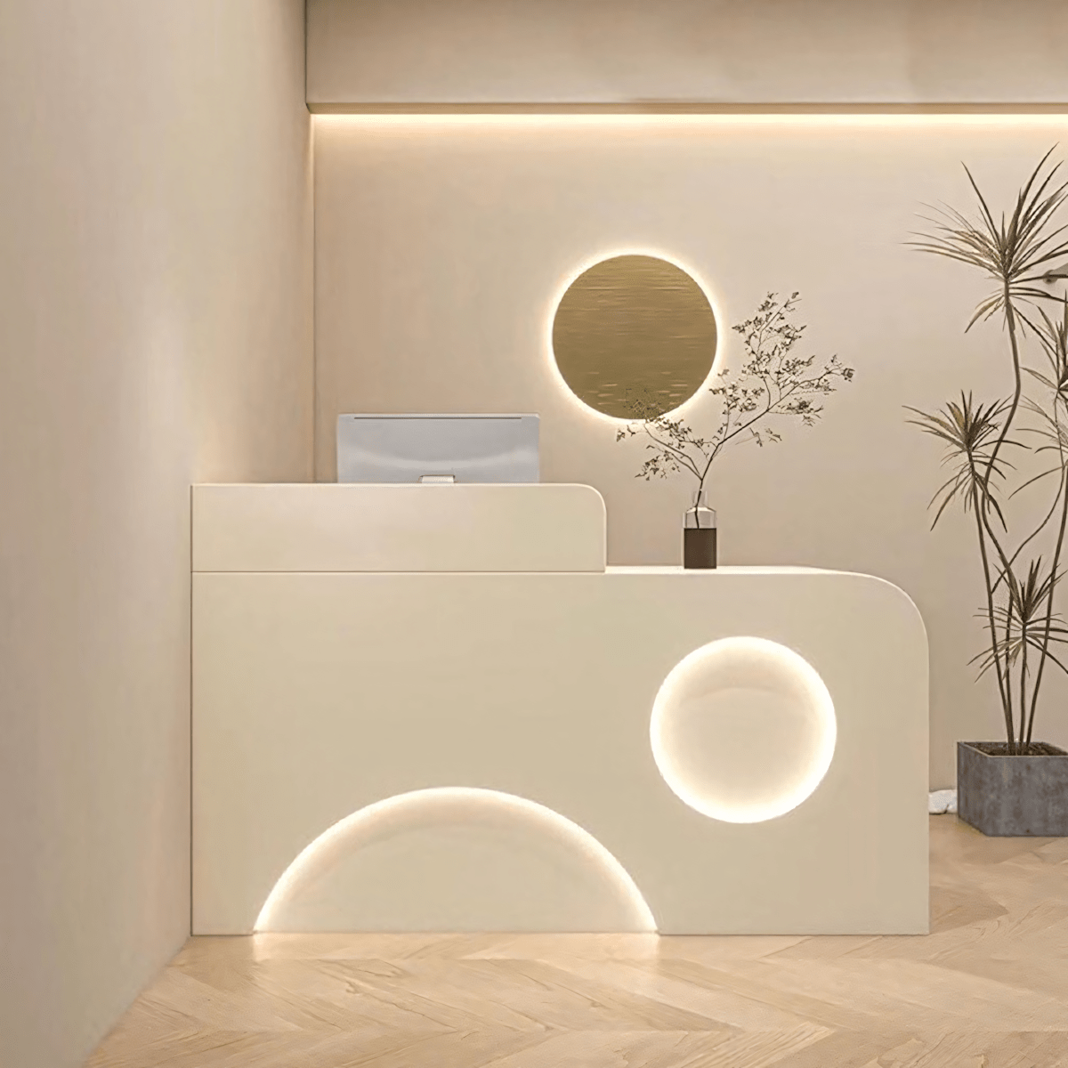 Furnavo Fully Assembled Reception Desk with LED Accents for Salons