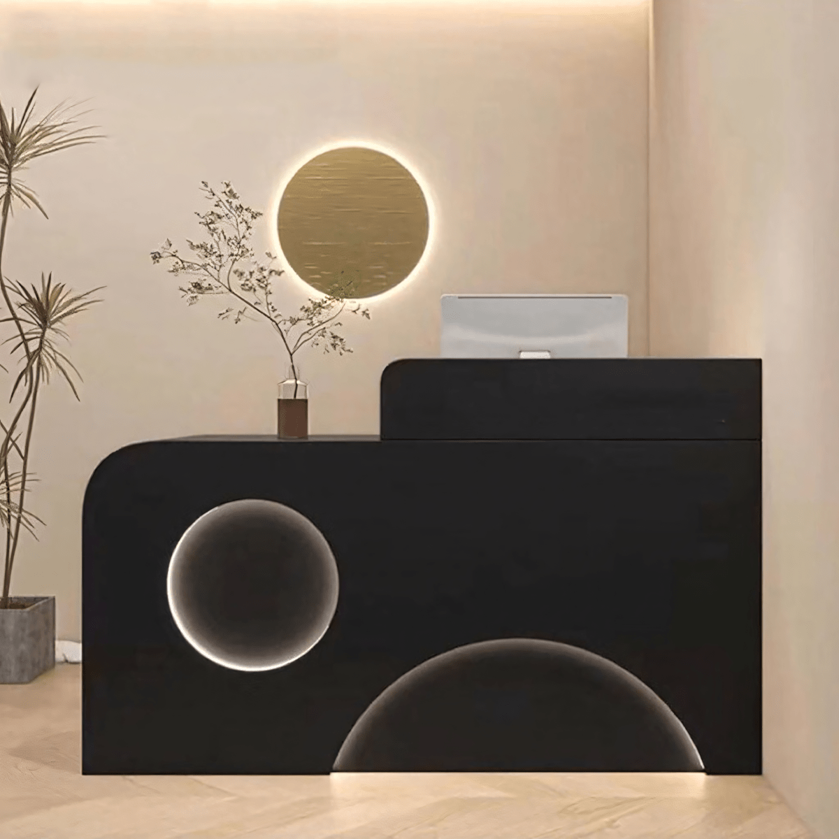 Furnavo Fully Assembled Reception Desk with LED Accents for Salons