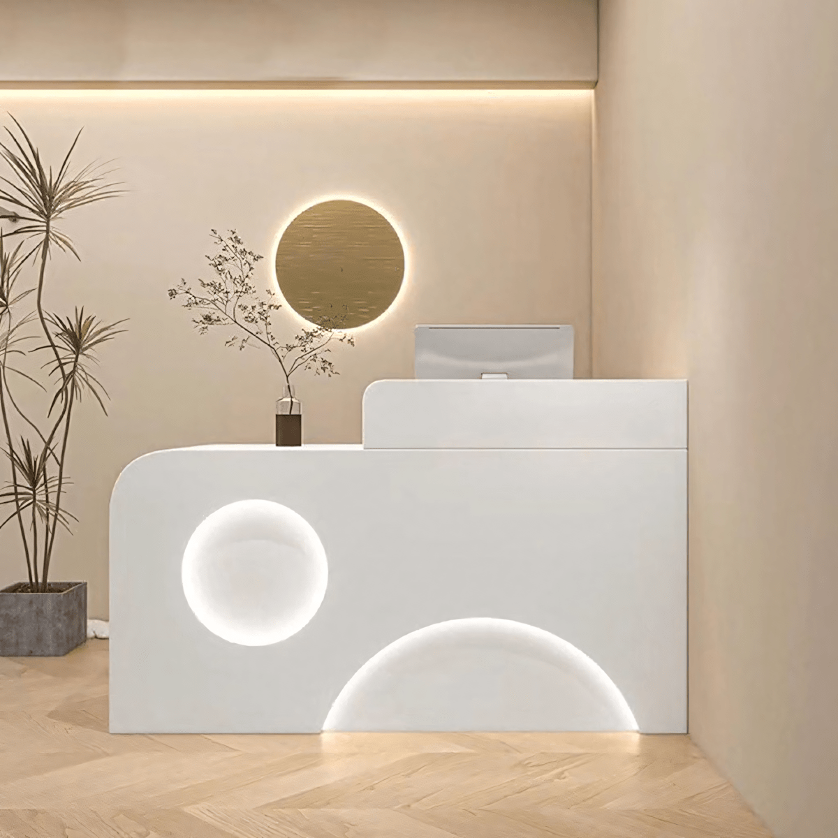 Furnavo Fully Assembled Reception Desk with LED Accents for Salons