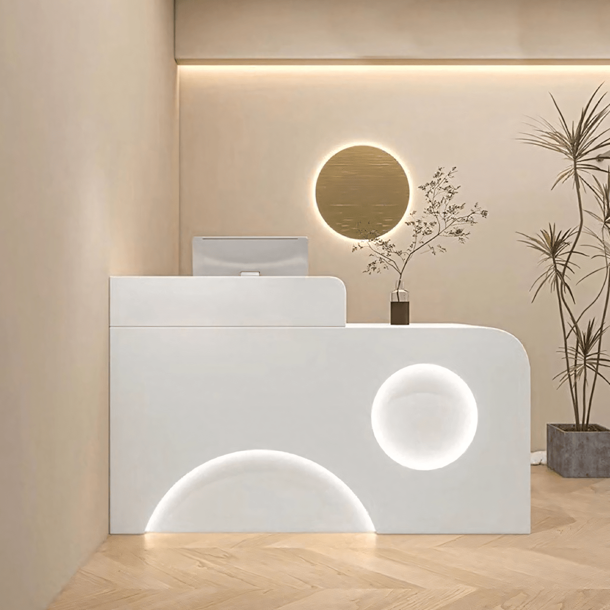 Furnavo Fully Assembled Reception Desk with LED Accents for Salons