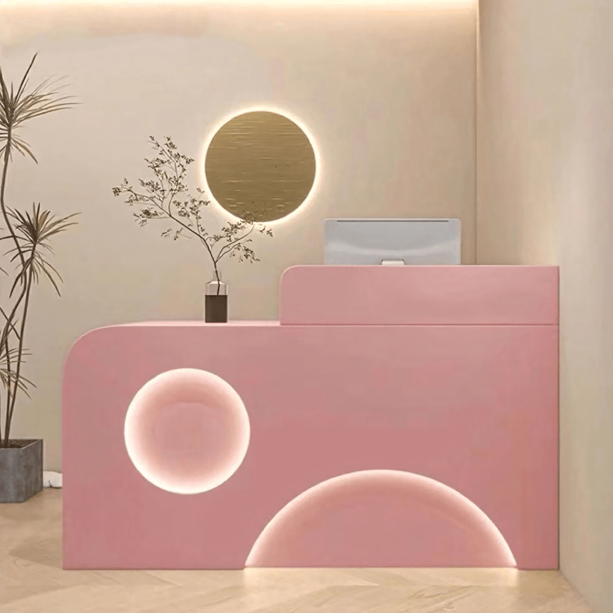 Furnavo Fully Assembled Reception Desk with LED Accents for Salons