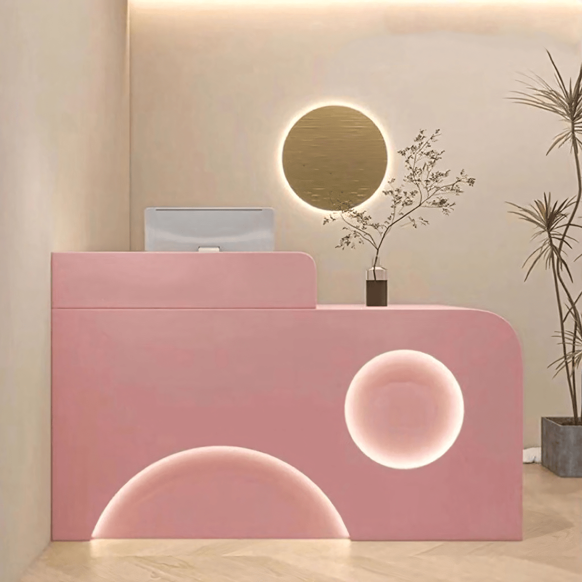 Furnavo Fully Assembled Reception Desk with LED Accents for Salons