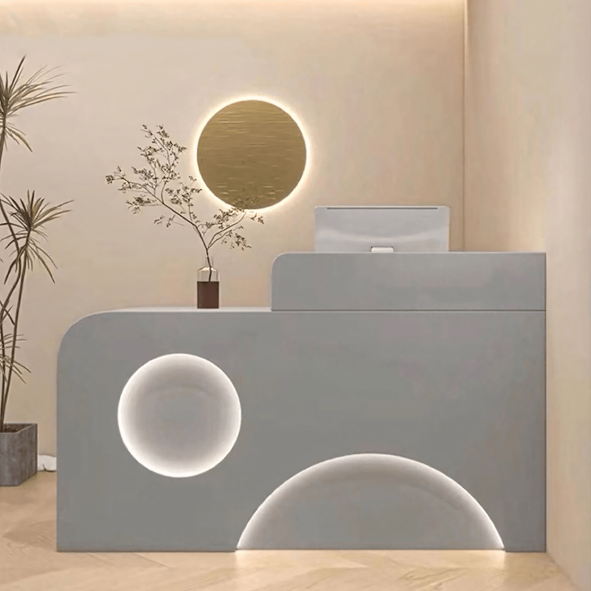 Furnavo Fully Assembled Reception Desk with LED Accents for Salons