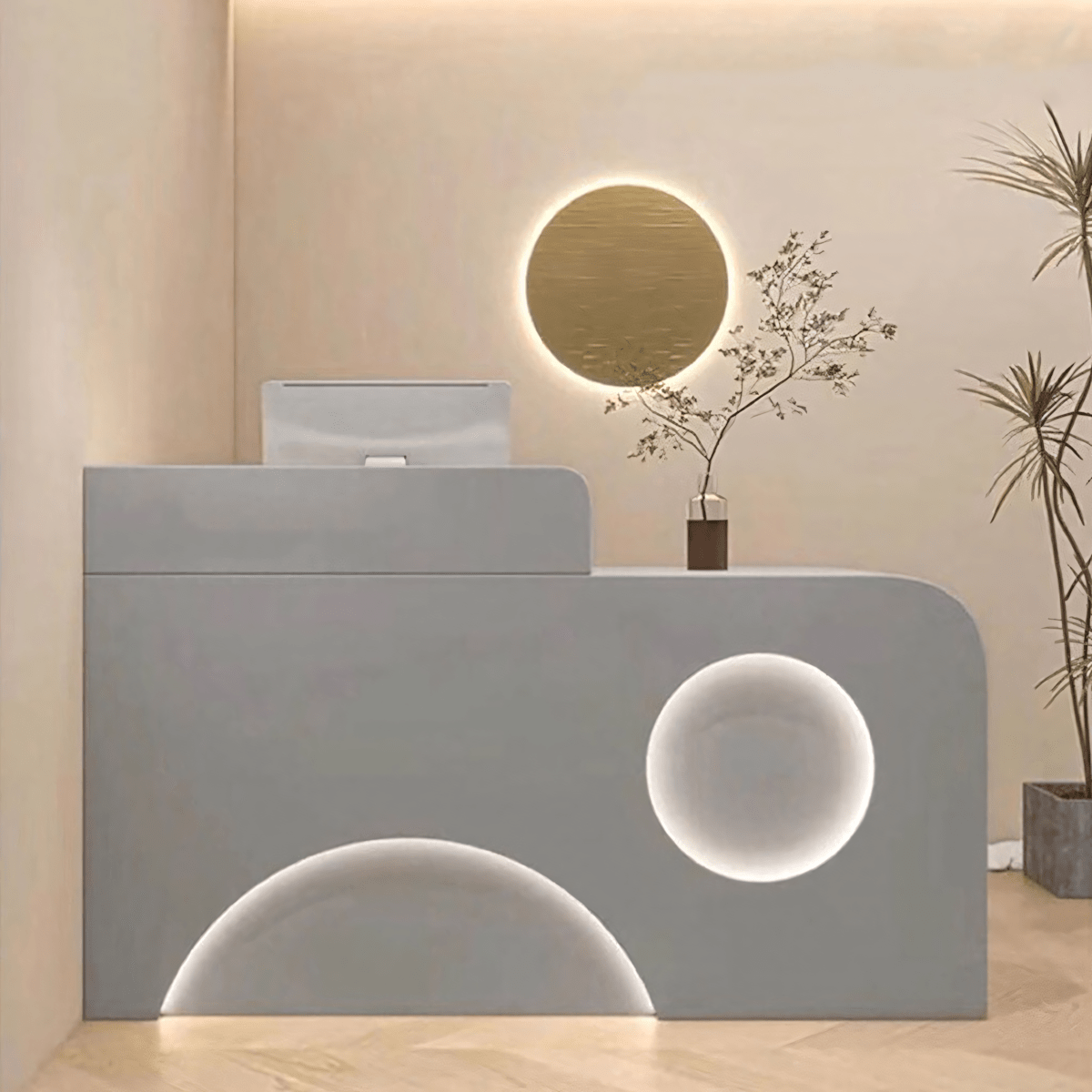 Furnavo Fully Assembled Reception Desk with LED Accents for Salons