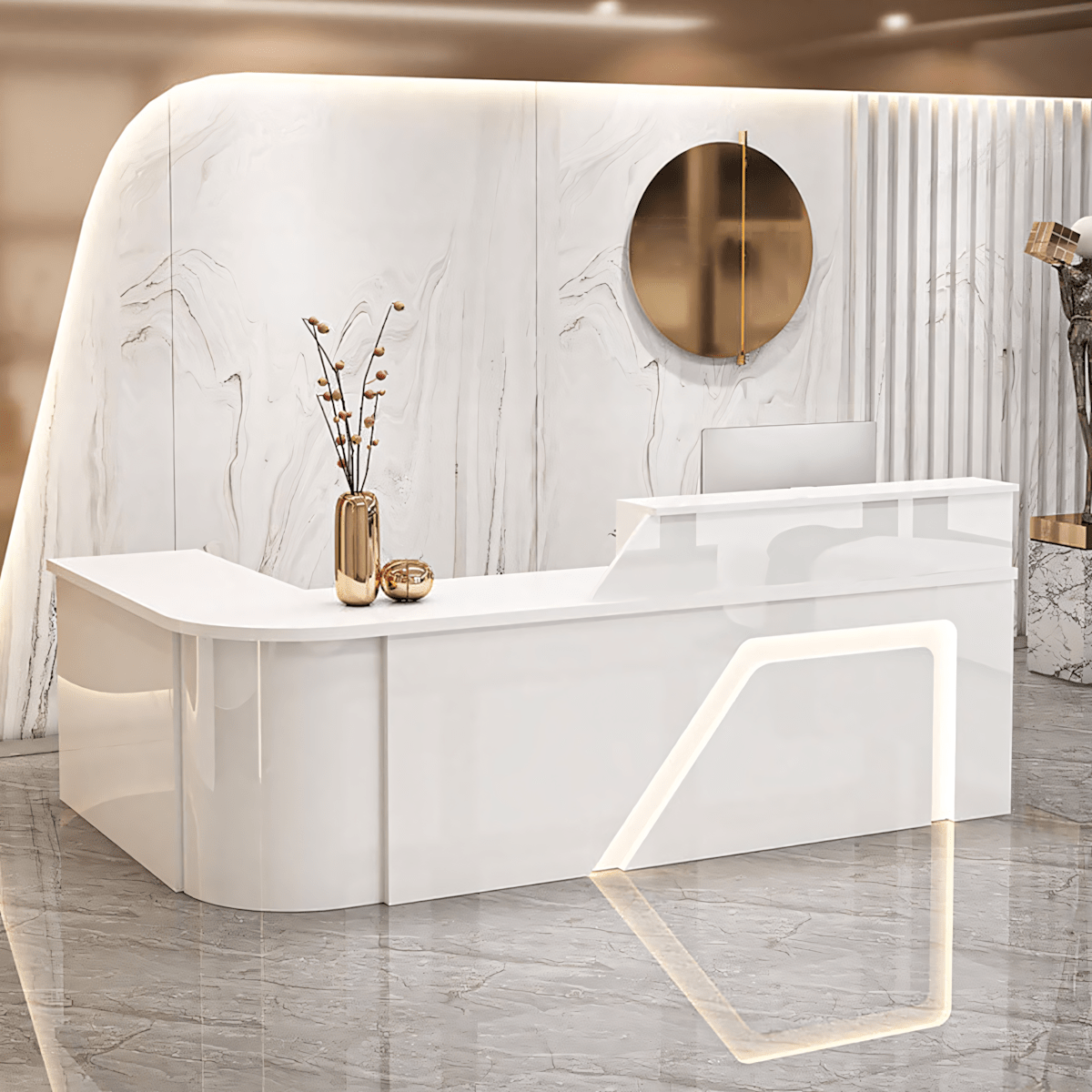 Furnavo Modern Arc Reception Desk – Curved Front Counter for Offices, Stores & Supermarkets