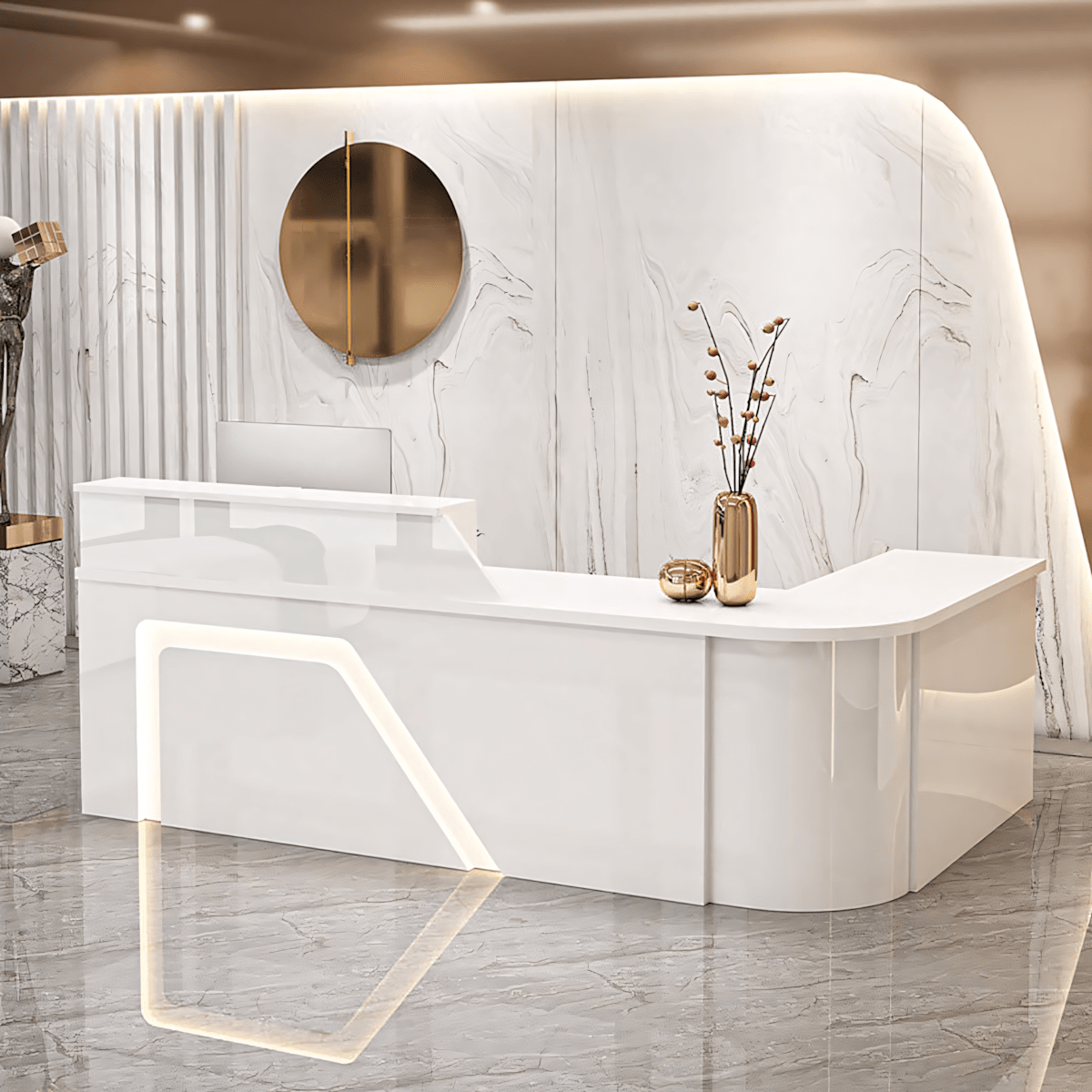 Furnavo Modern Arc Reception Desk – Curved Front Counter for Offices, Stores & Supermarkets