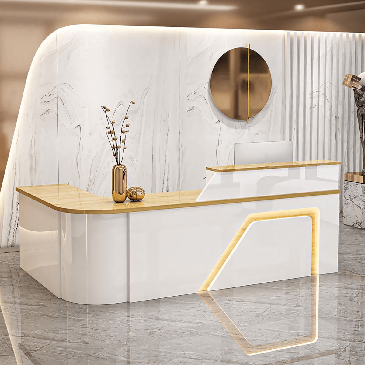 Furnavo Modern Arc Reception Desk – Curved Front Counter for Offices, Stores & Supermarkets