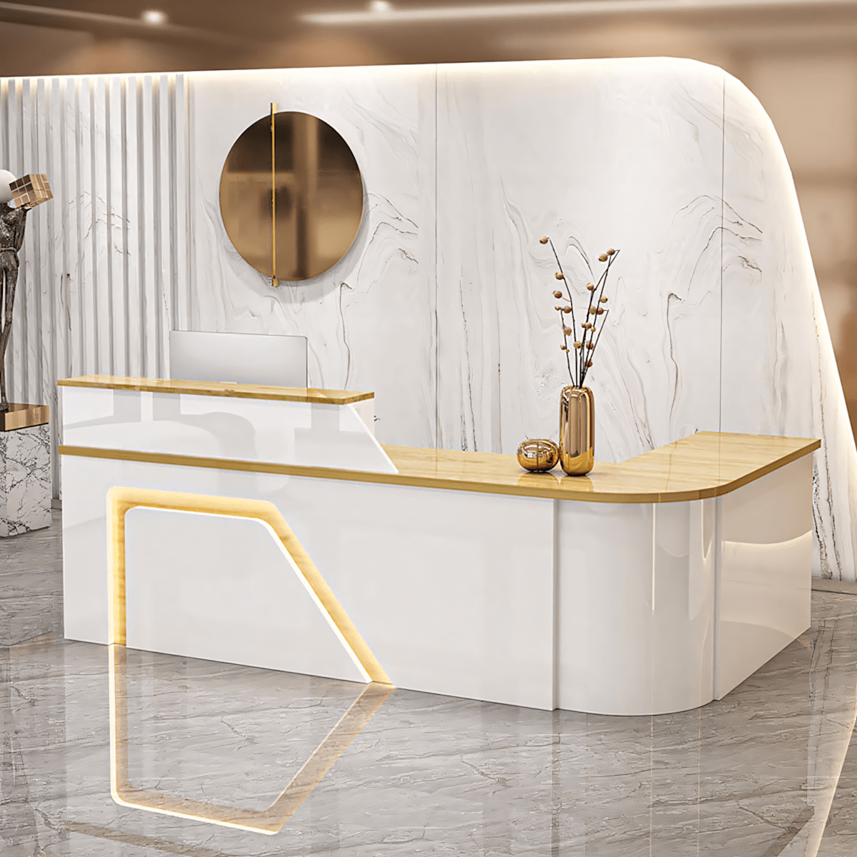 Furnavo Modern Arc Reception Desk – Curved Front Counter for Offices, Stores & Supermarkets