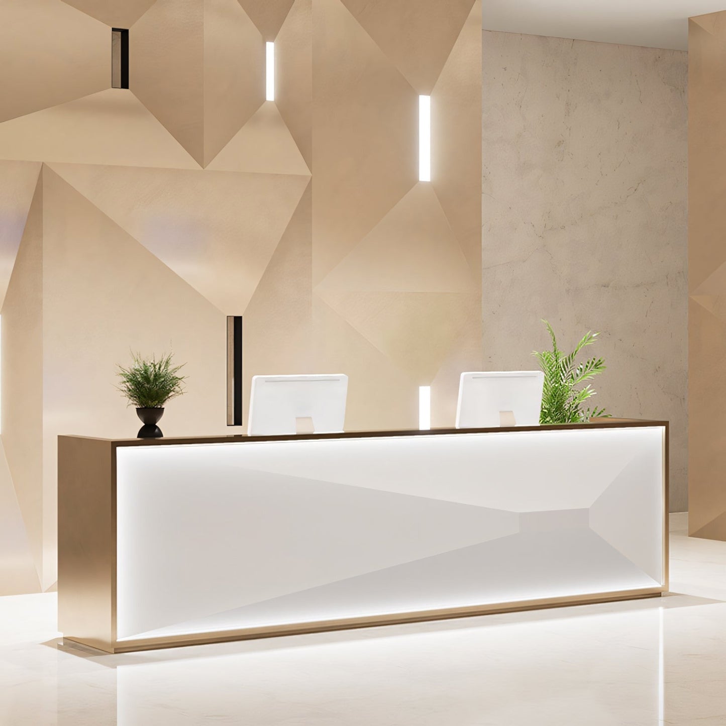 Furnavo Light Luxury Stainless Steel Reception Desk – Modern Front Counter for Stores & Offices