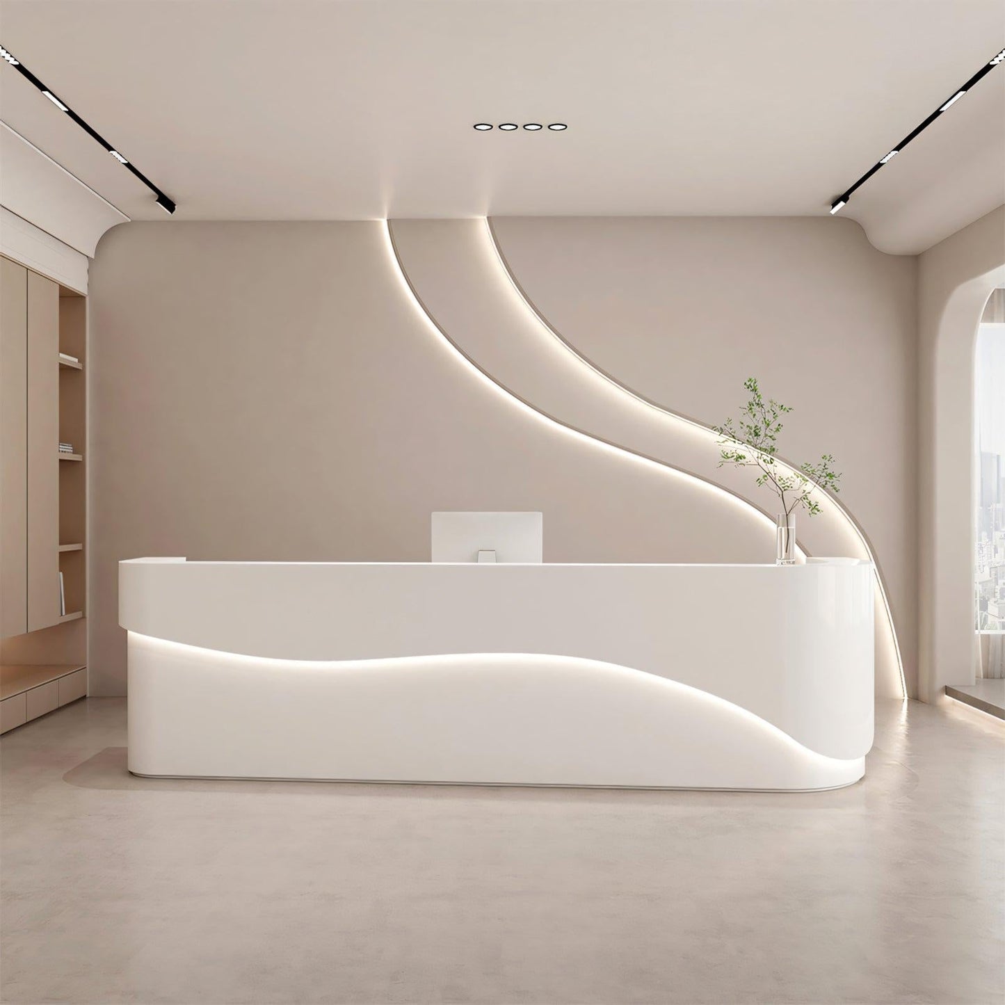 Furnavo Modern White Reception Desk – Simple Front Counter for Offices, Salons & Institutions