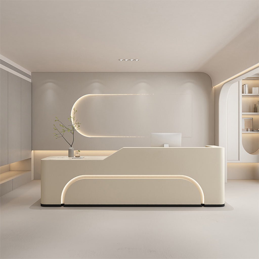 Furnavo Fully Assembled Curved LED Reception Desk for Salon Spaces