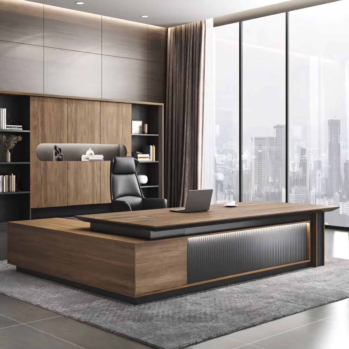 Furnavo Modern Executive Desk – Refined Desk with Large Side Cabinet