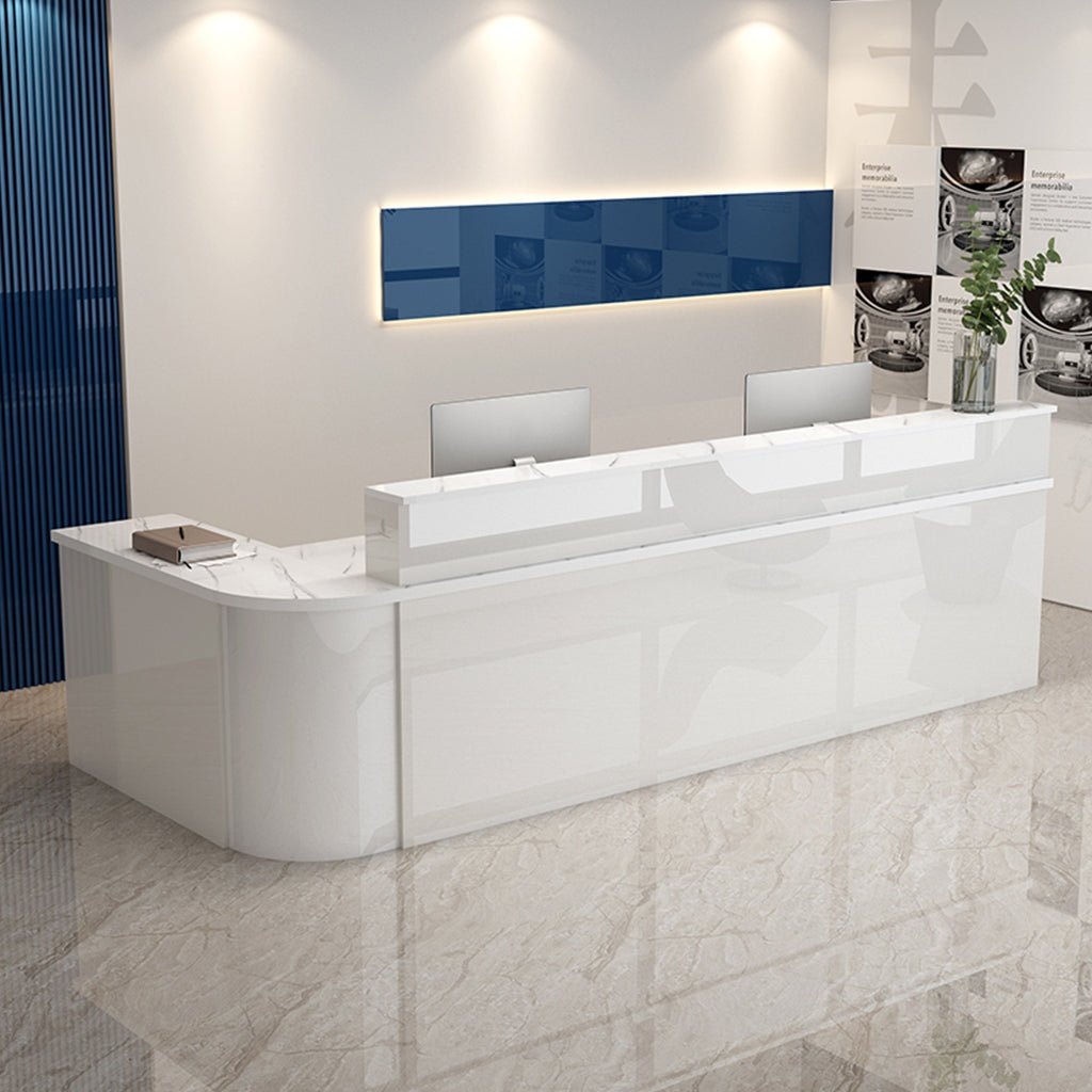 Furnavo Lacquered Minimalist Reception Desk – Modern Checkout Counter for Stores, Salons & Bars