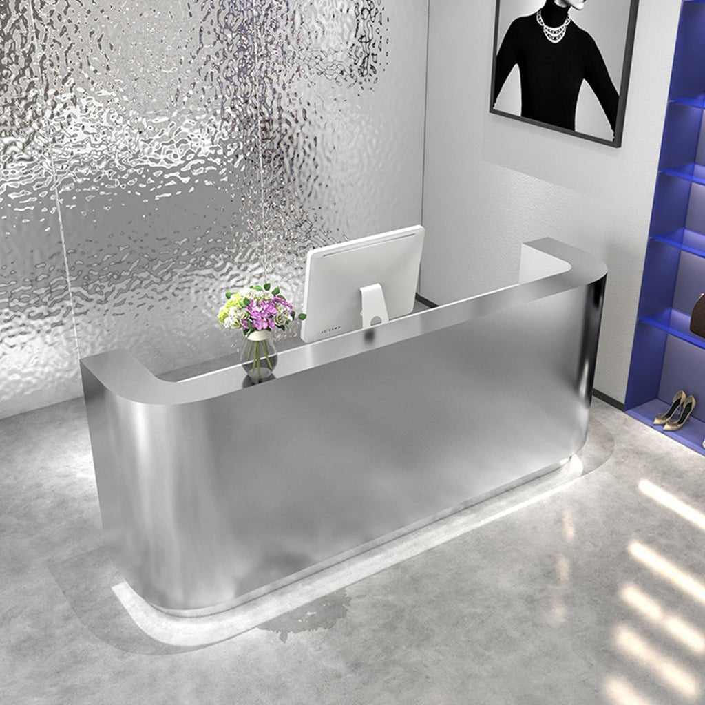Furnavo Stainless Steel Reception Desk – Modern Checkout Counter for Salons & Retail Stores